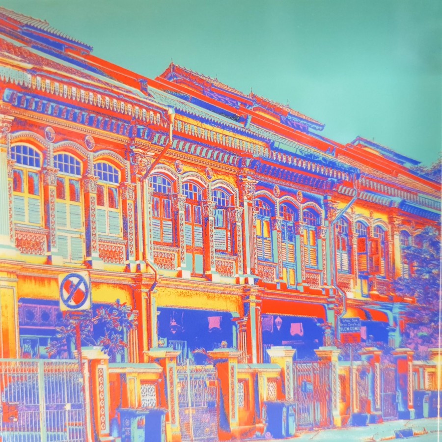 Joo Chiat Shophouses - Aqua Arcylic Block Print