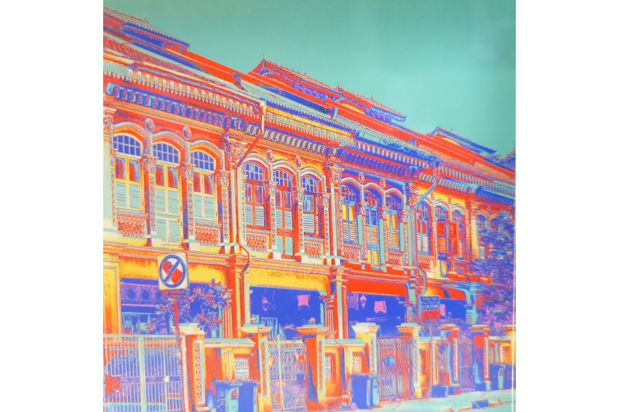 Joo Chiat Shophouses - Aqua Arcylic Block Print