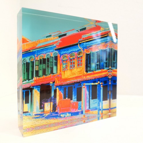 Emerald Hill Shophouses - Blue Acrylic Block Print