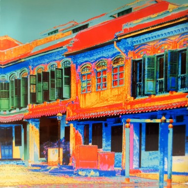 Emerald Hill Shophouses - Blue Acrylic Block Print