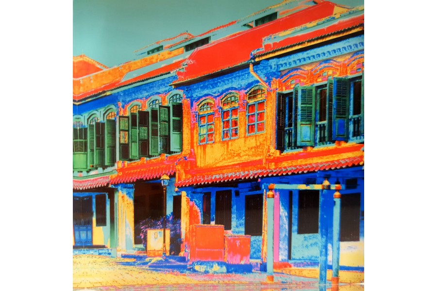 Emerald Hill Shophouses - Blue Acrylic Block Print