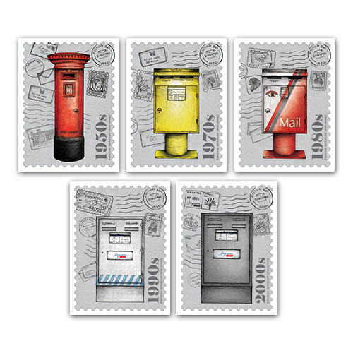 Posting Boxes of Singapore Postcards in a set of 5 Design (without stamps)