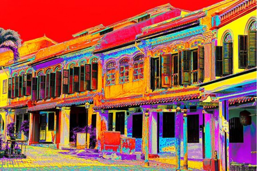 Emerald Hill Shophouses - Red Acrylic Block Print