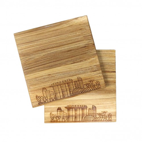 Singapore Skyline Engraved Recycled Chopsticks Coasters (Set of 2) By ChopValue Singapore